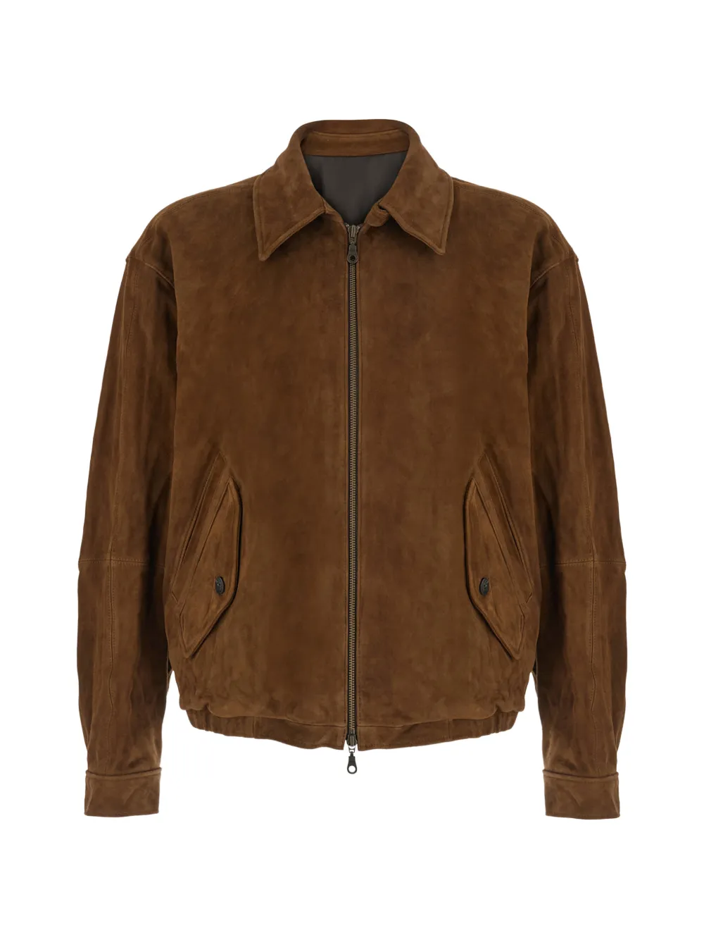 Coor Zip-up Leather Bomber Jacket In Brown
