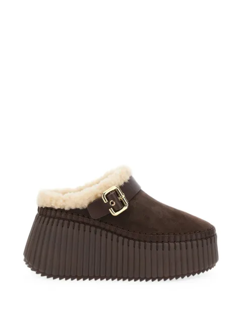 Chloé Nama buckle-fastening shearling-lined wedge mules