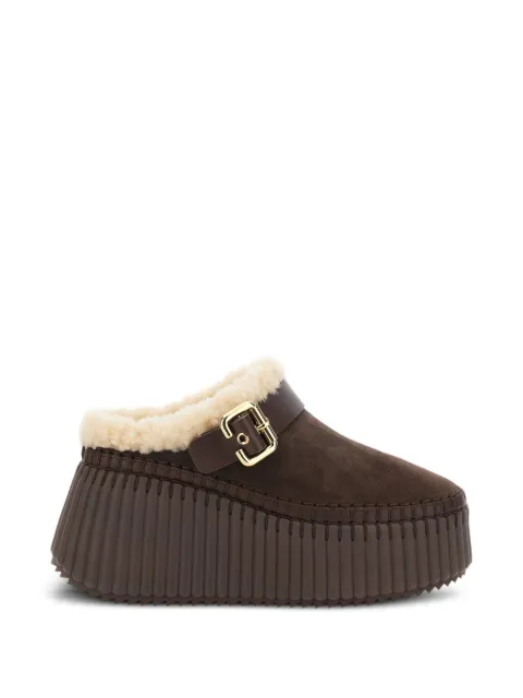 Chloé Nama buckle-fastening shearling-lined wedge mules