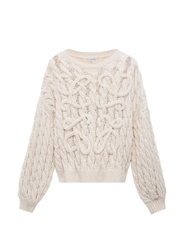 Loewe Anagram Sweater in Cotton and Wool Blend in Neutrals