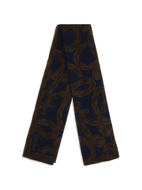 Loewe Anagram-print Silk Scarf in Blue