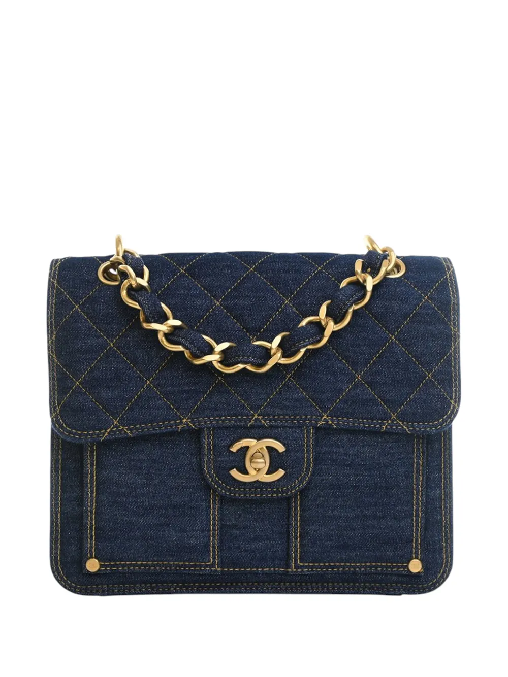 CHANEL Pre-Owned 2021-2026 Quilted Denim Double You Flap backpack - Blu