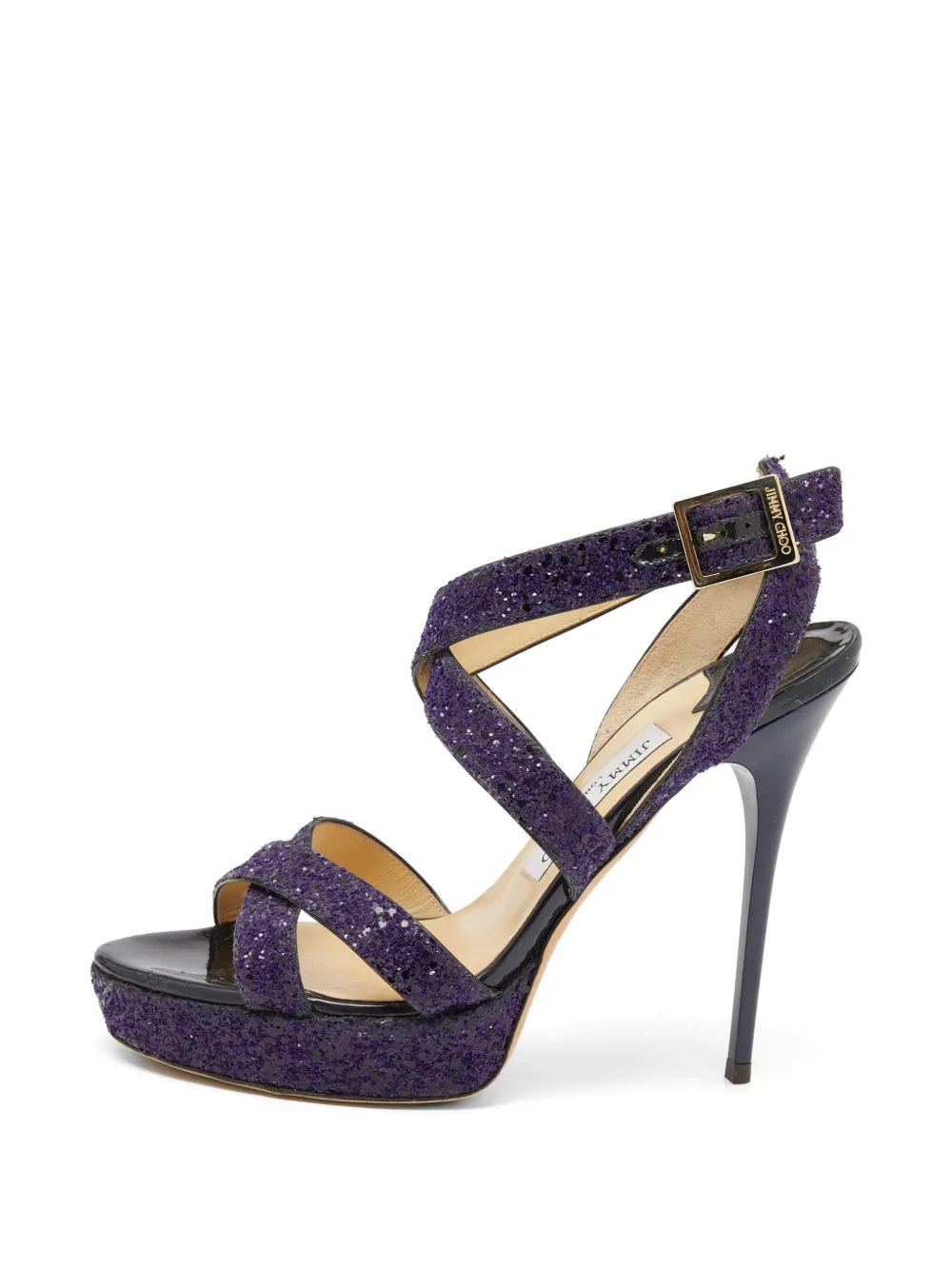 Jimmy Choo Pre-Owned 150mm glitter-detail criss-cross heeled sandals - Violett