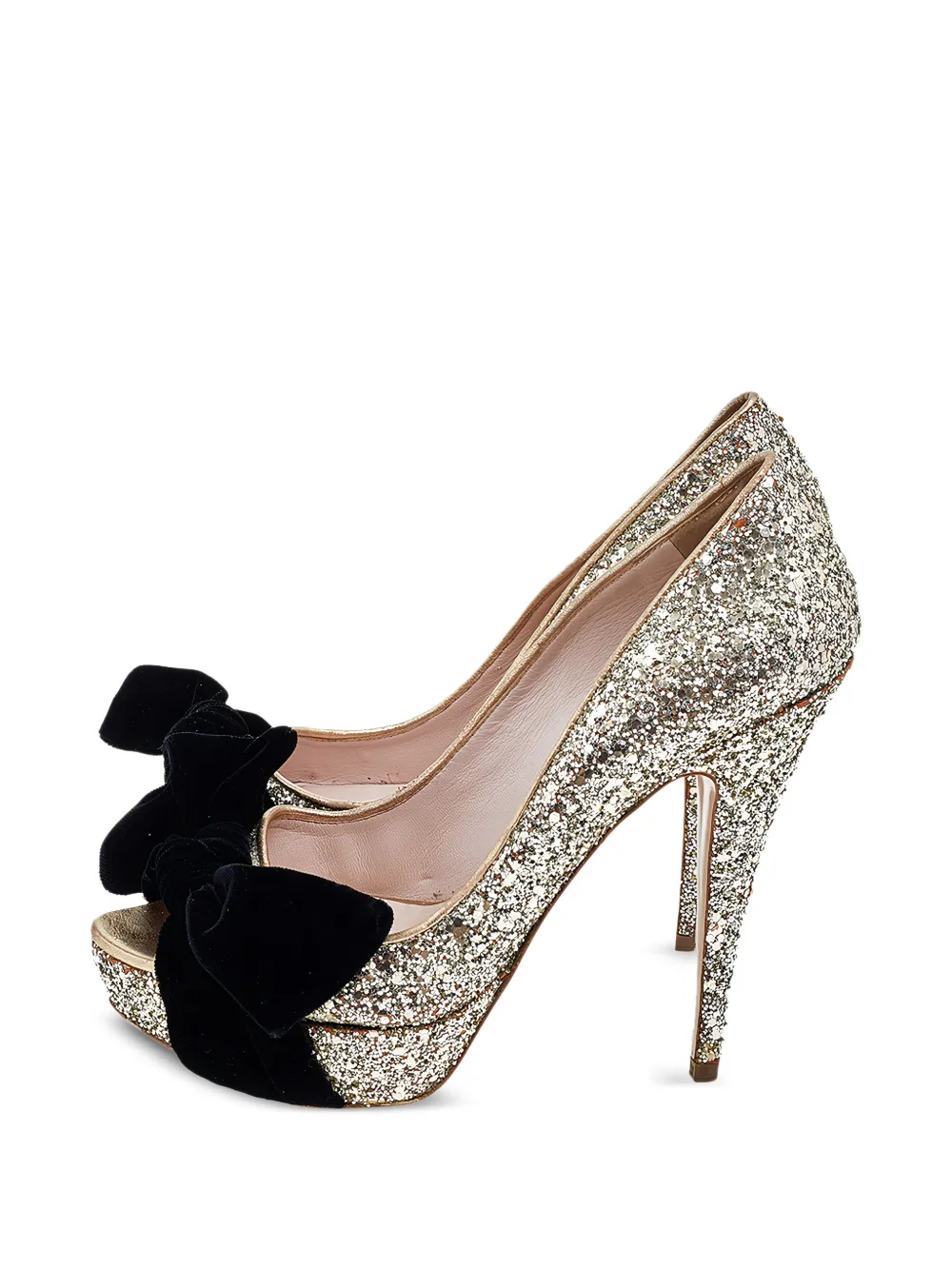 Miu Miu Pre-Owned 130mm bow-detail peep-toe heeled pumps - Oro