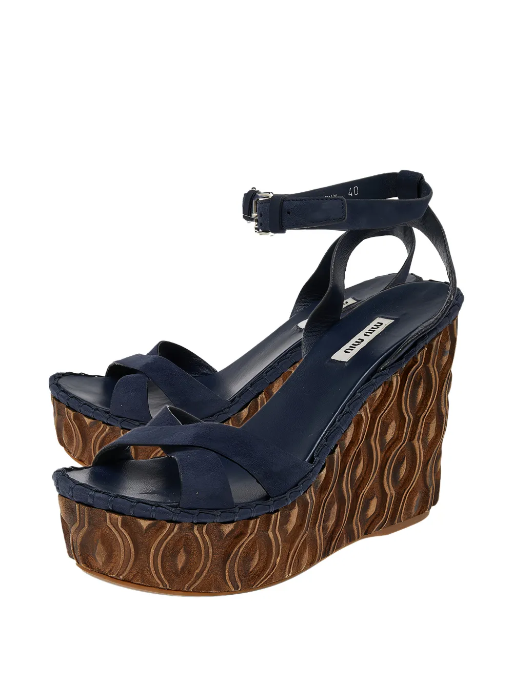Miu Miu Pre-Owned 130mm wedged-platform sandals - Blau