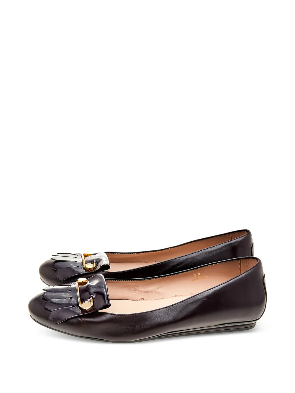 Tod's Vintage fringe-trim leather ballet flats - Rot