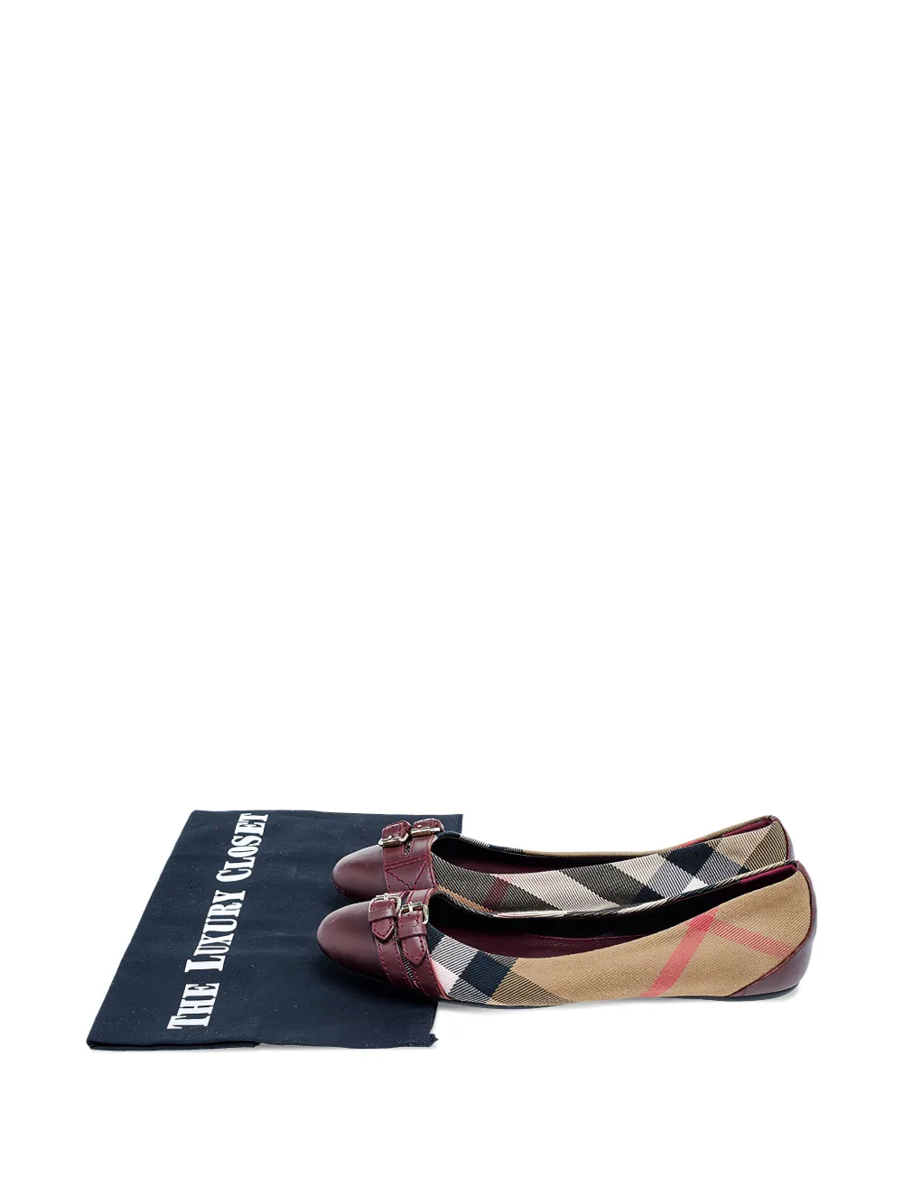 Pre-owned Burberry Nova Check Buckled Ballet Flats In Neutral
