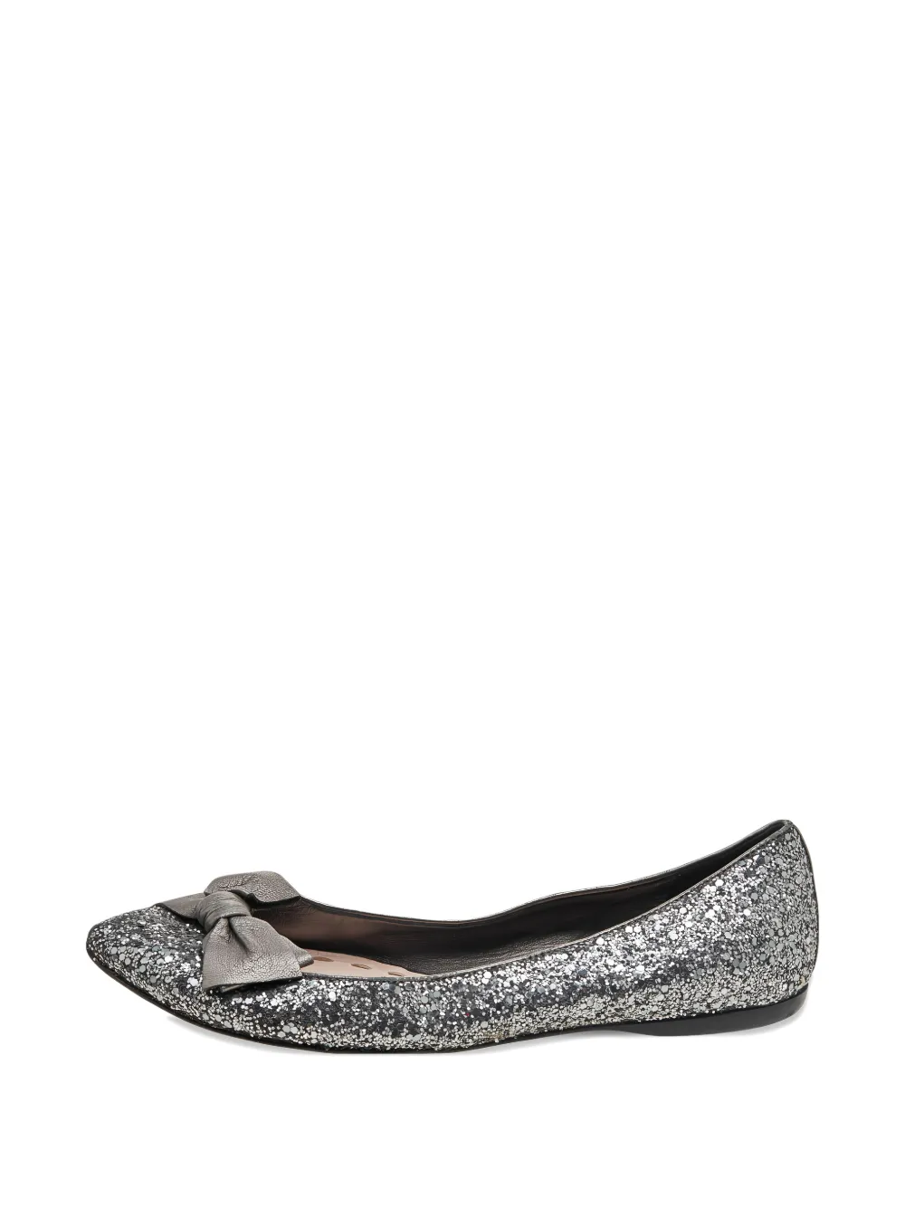Miu Miu Pre-Owned bow-detail glitter ballet flats - Argento