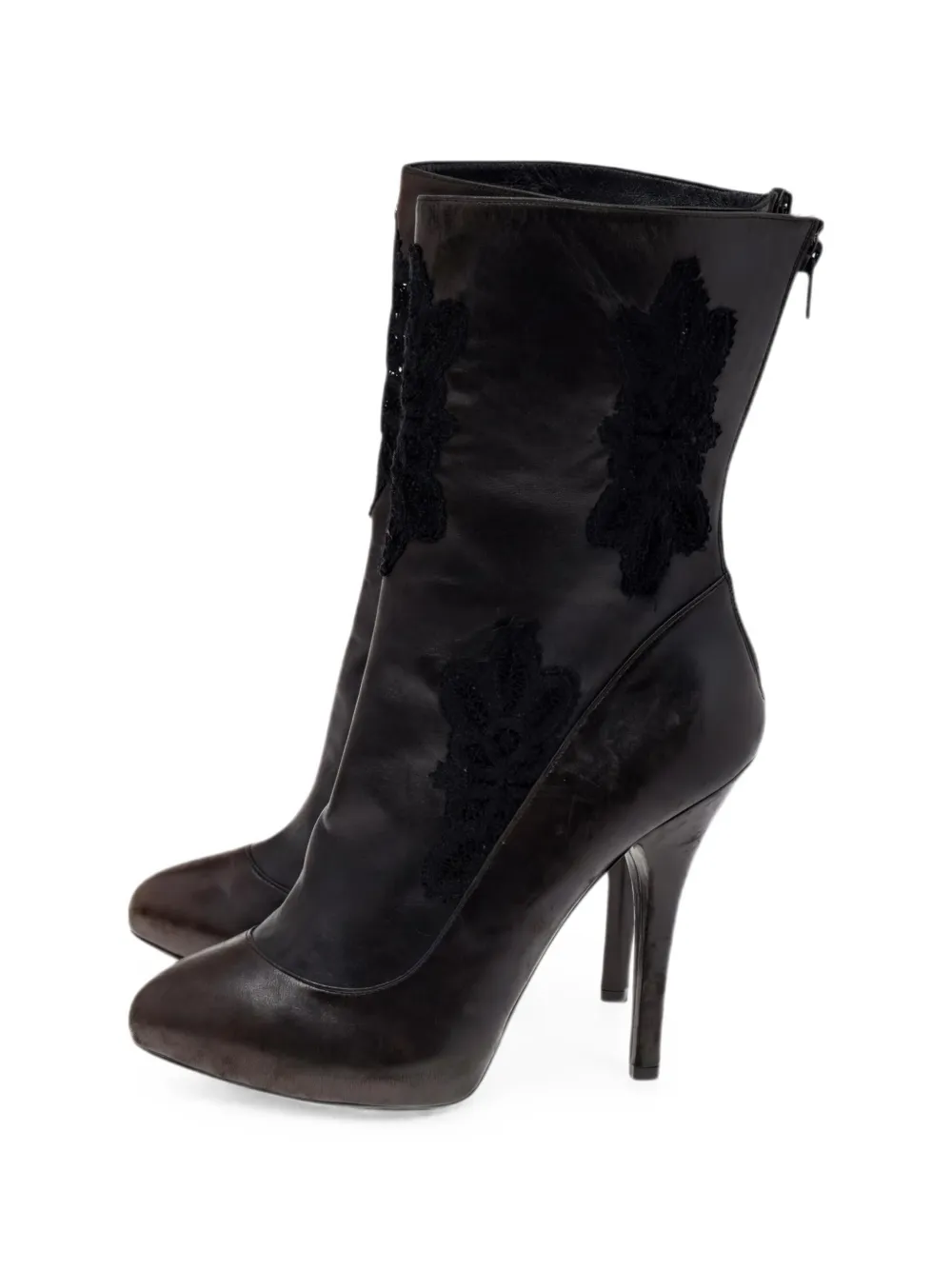 Dolce & Gabbana Pre-Owned lace-detail calf leather ankle boots - Marrone