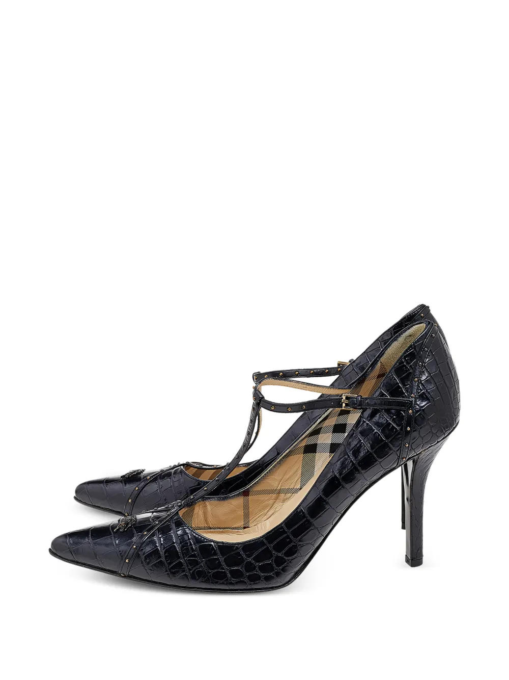 Burberry Pre-Owned croc-embossed T-strap pumps - Schwarz