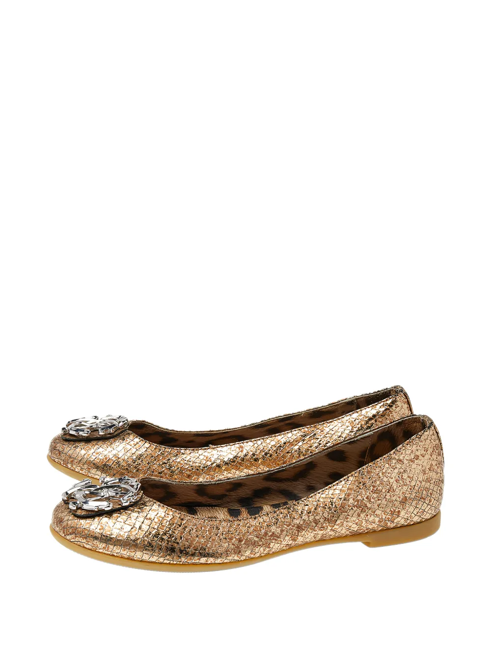 Roberto Cavalli python-embossed logo ballet flats - Gold