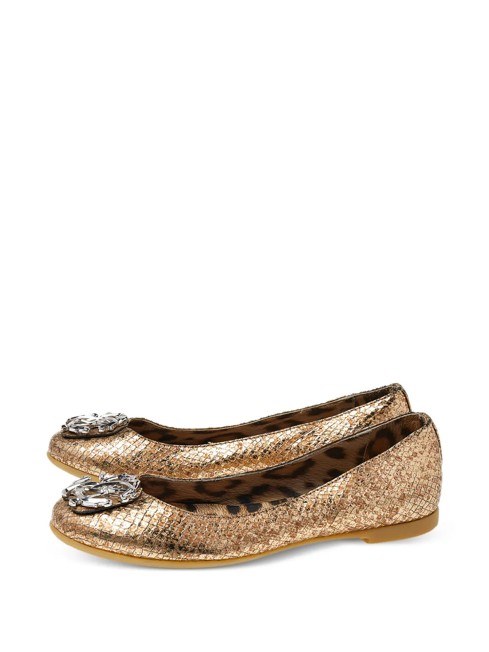 Roberto Cavalli python-embossed logo ballet flats - Oro
