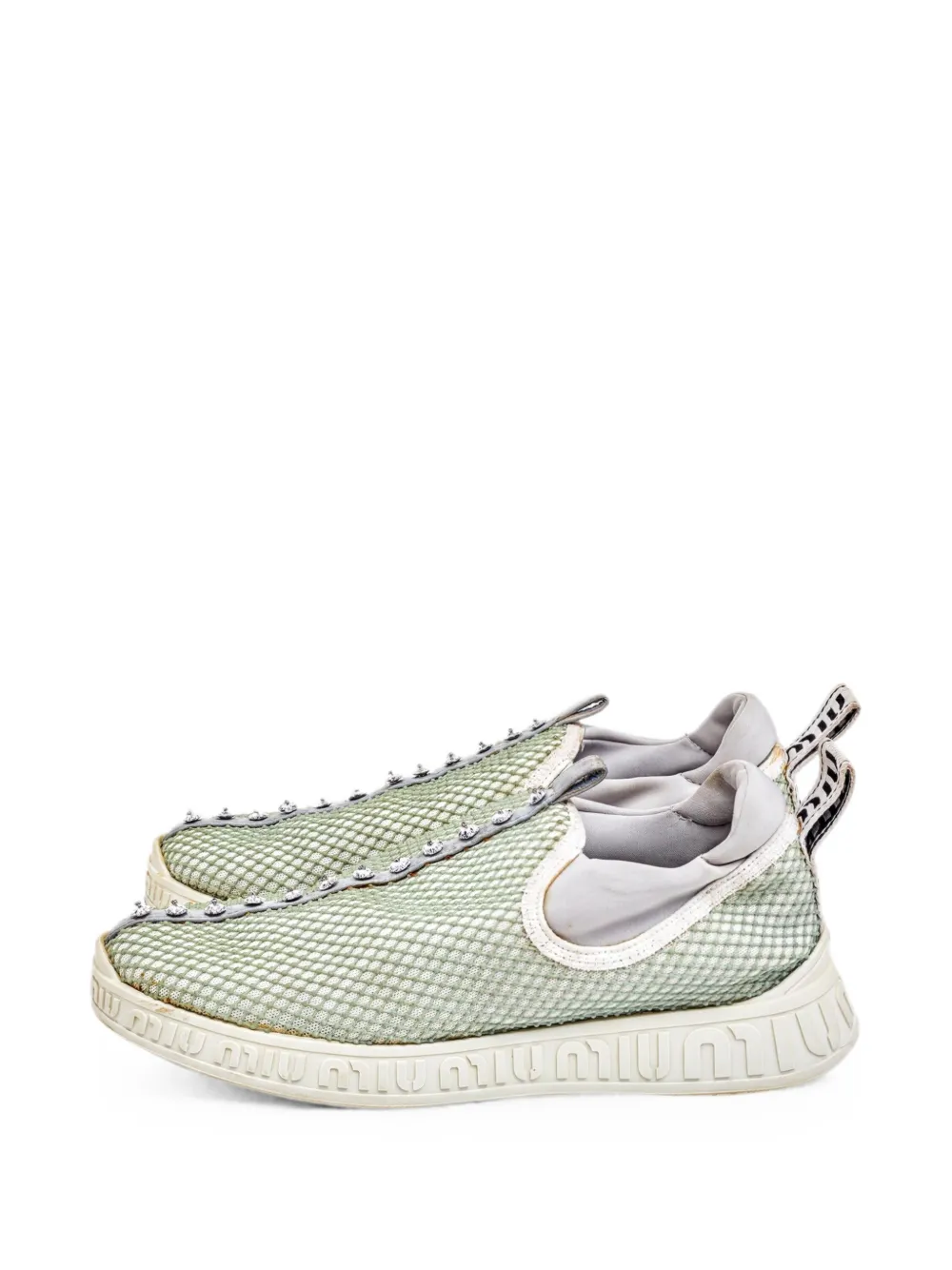 Miu Miu Pre-Owned crystal-embellished mesh sneakers - Grün