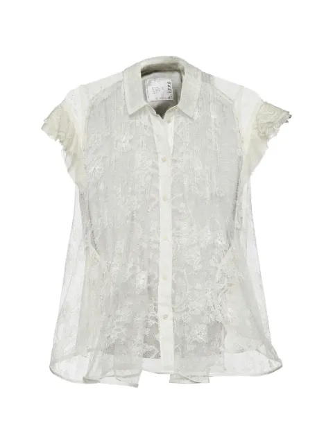 sacai lace-paneled button-front top