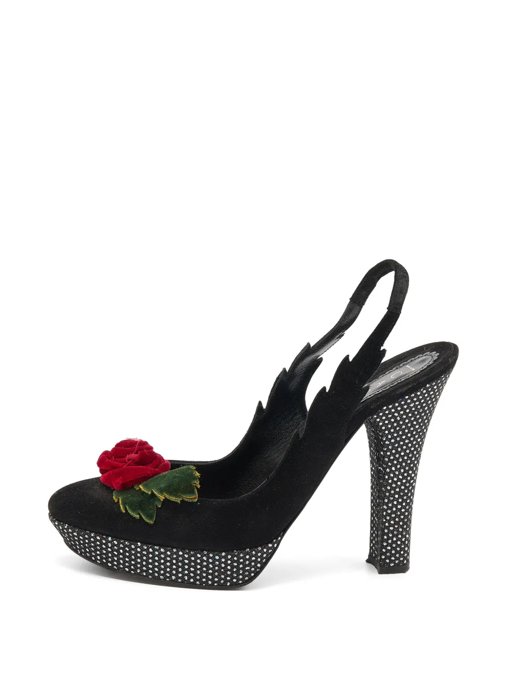 Casadei Vintage rose-detail slingback platform pumps - Schwarz