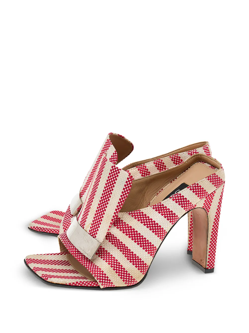 Sergio Rossi Vintage striped metal-detail heeled sandals - Rot