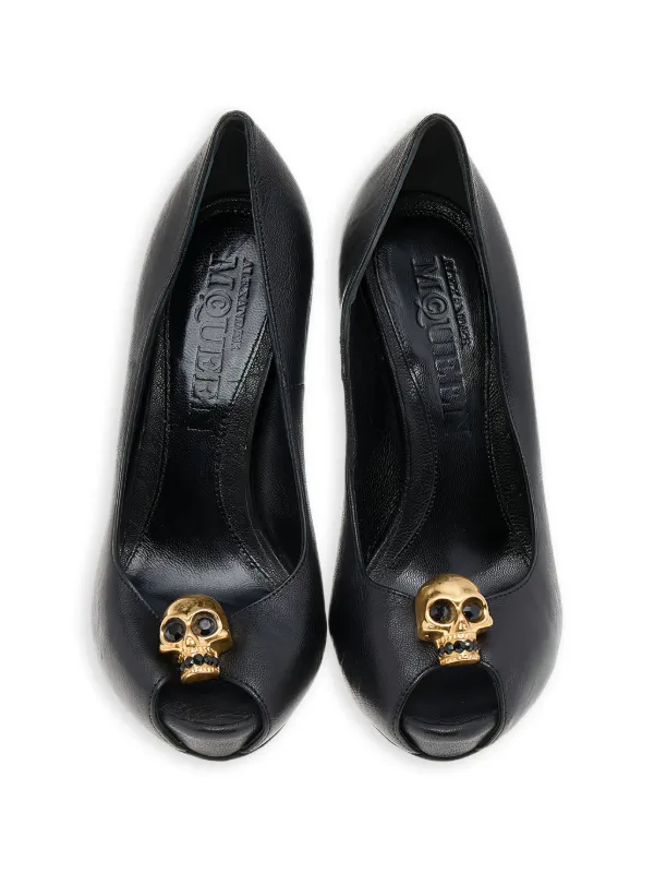 美品　Alexander McQueen スカル フラット バレエシューズ Alexander McQueen Pre-Owned Skull peep-toe Pumps | Black | FARFETCH