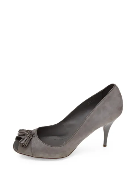Tod's Vintage embellished fringe peep-toe suede pumps