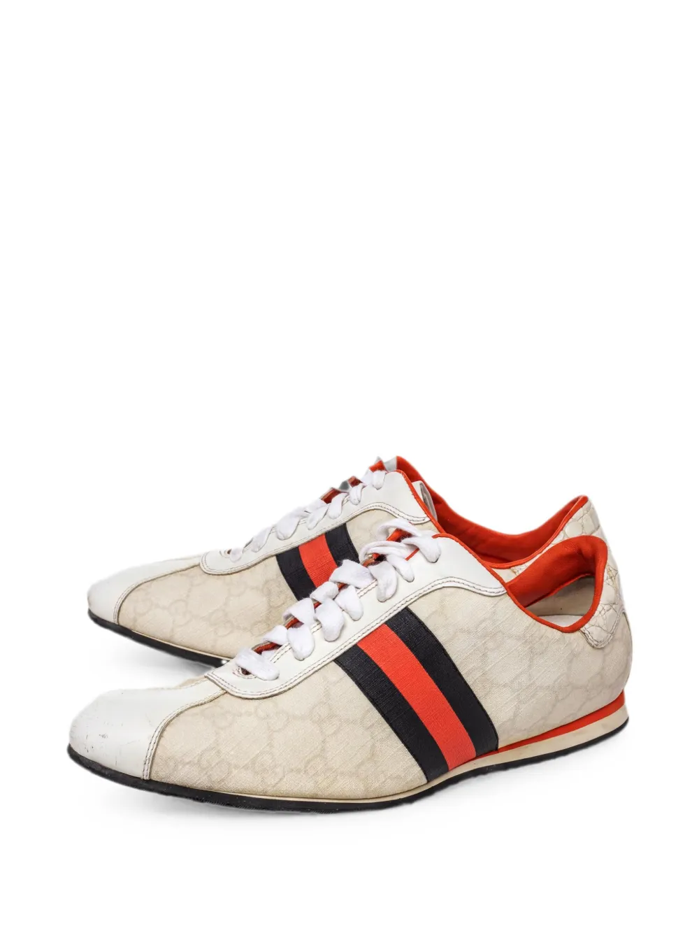 Gucci Pre-Owned Web croc-embossed sneakers - Nude