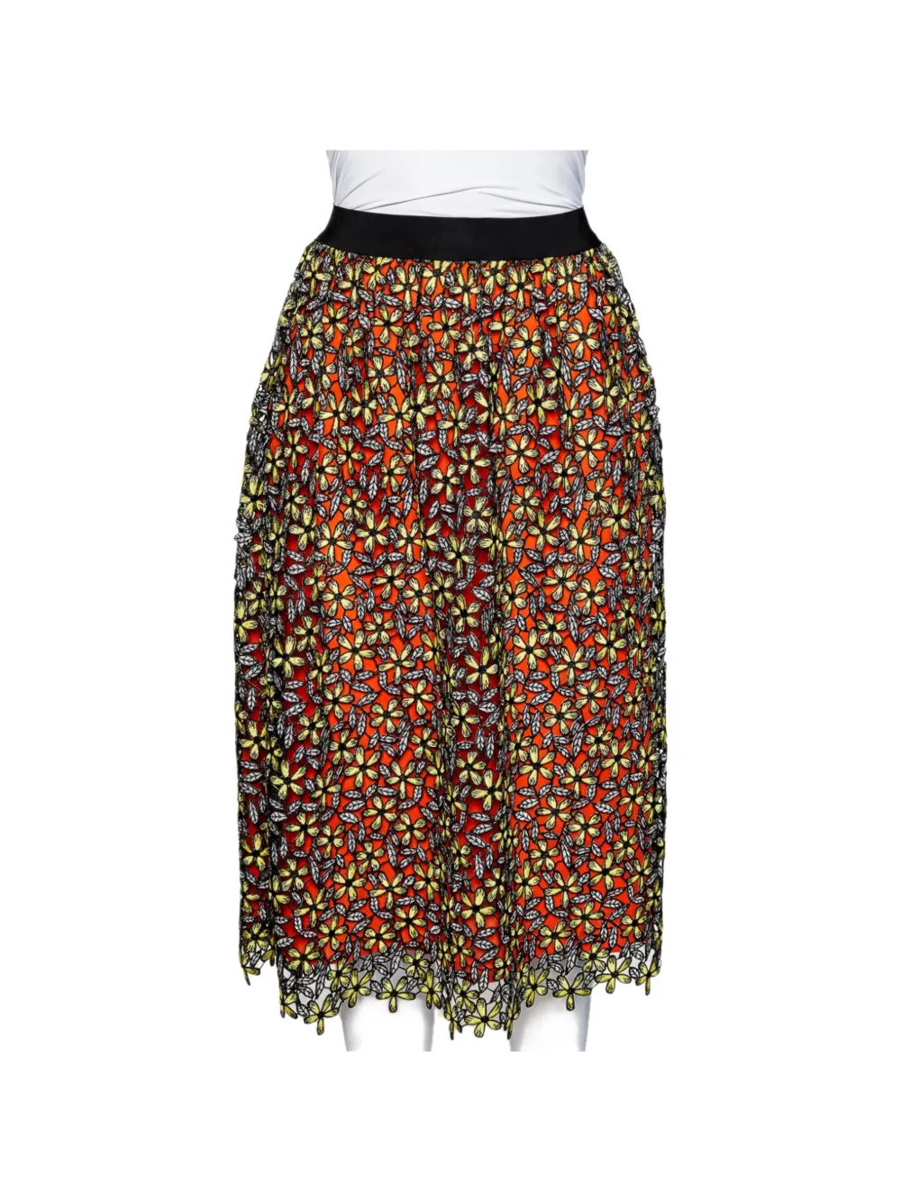Self-Portrait floral guipure lace midi skirt - Arancione