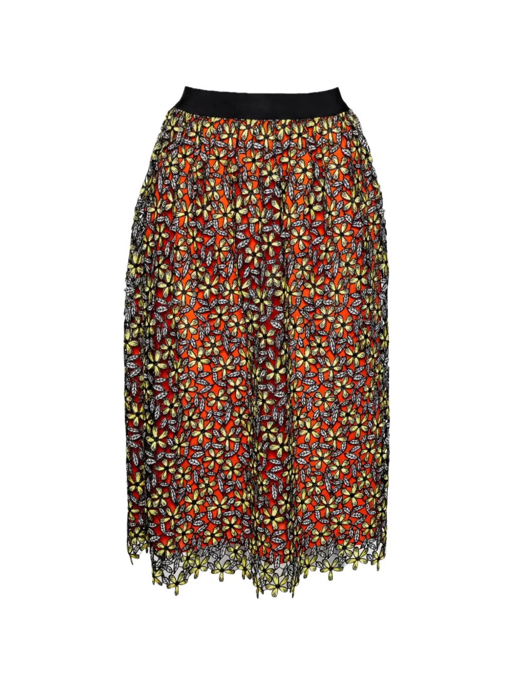 Self-Portrait floral guipure lace midi skirt - Arancione