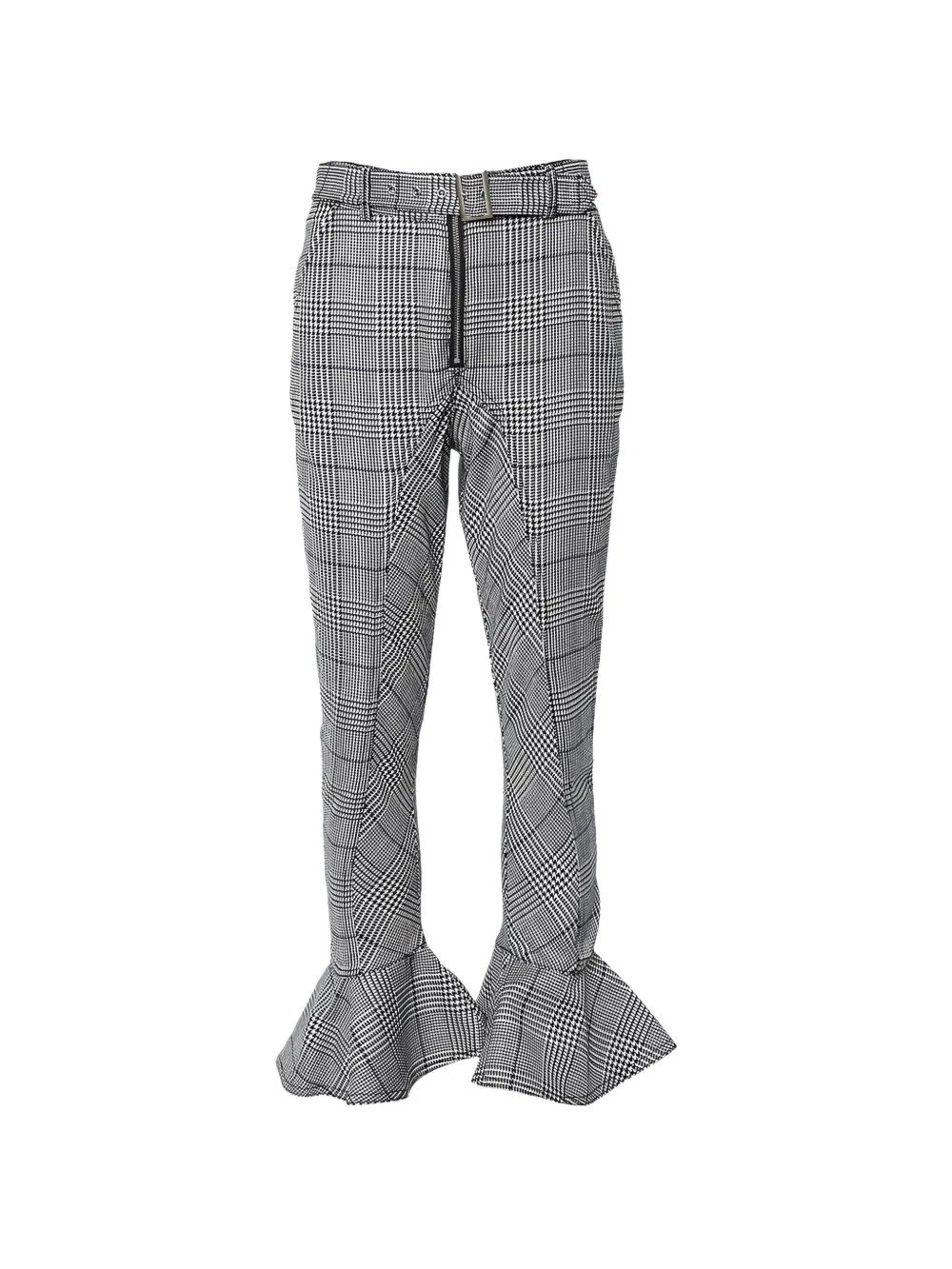Self-Portrait checkered ruffled-hem trousers - Grigio