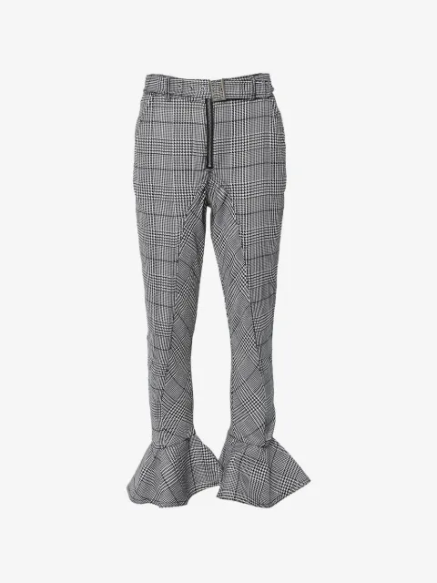 Self-Portrait checkered ruffled-hem trousers