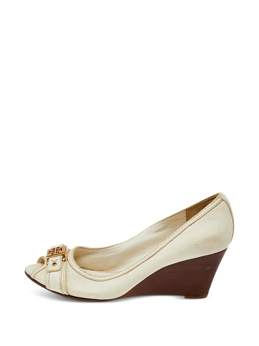 Tory Burch logo-plaque peep-toe pumps - Nude