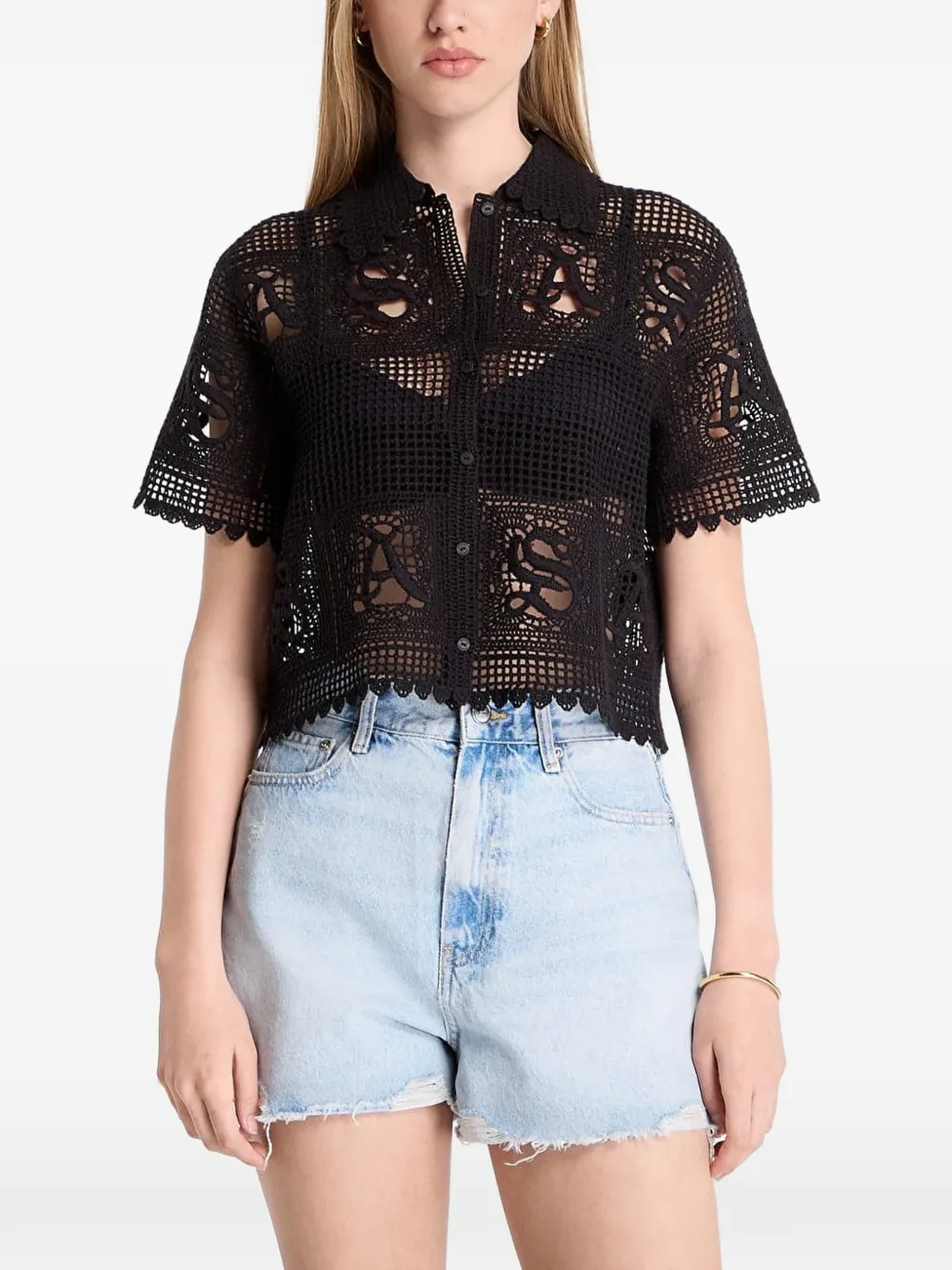 AllSaints Kyra scalloped-edge shirt - Schwarz