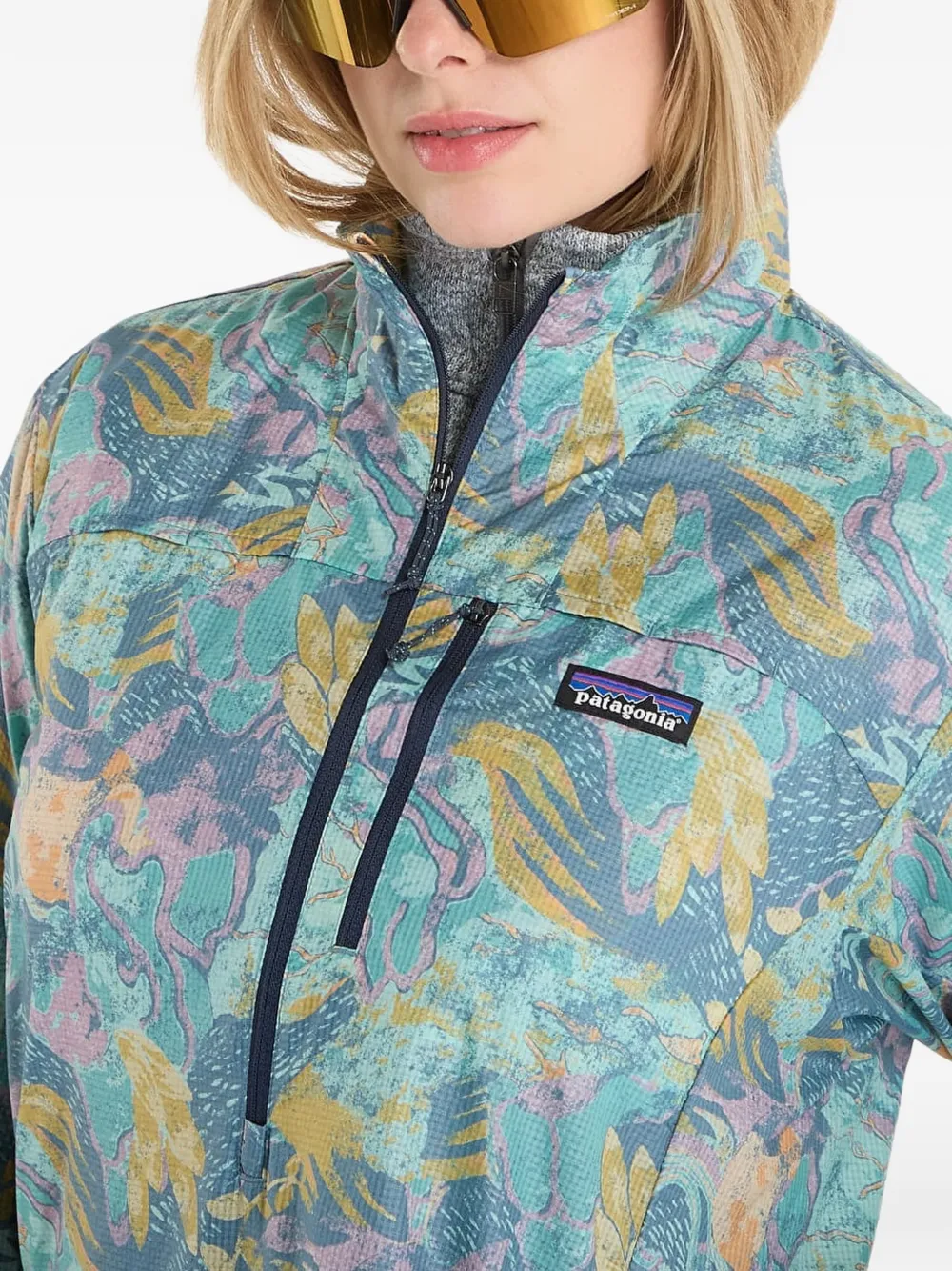 Patagonia abstracte print sweater met kwart rits Blauw