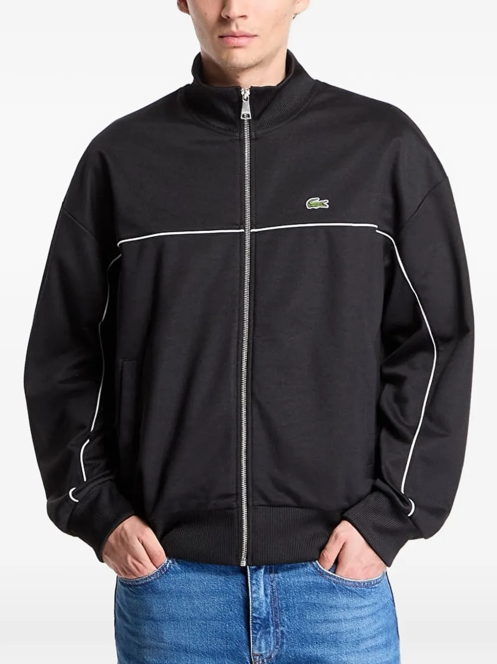 Lacoste piped zip-up sweater - Schwarz