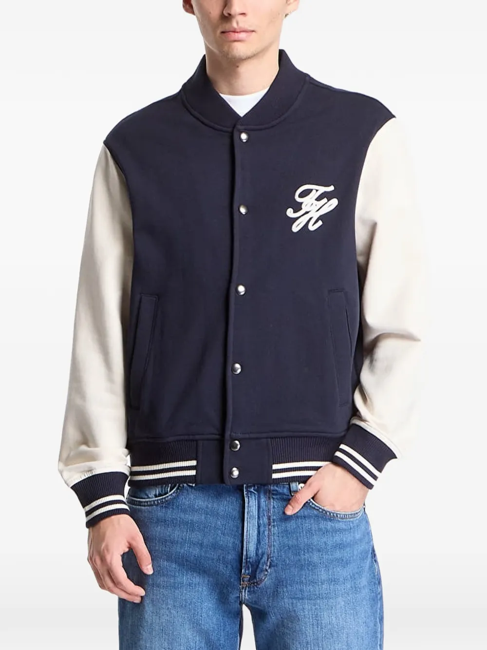 Tommy Hilfiger logo-embroidered colour-block bomber jacket - Blu