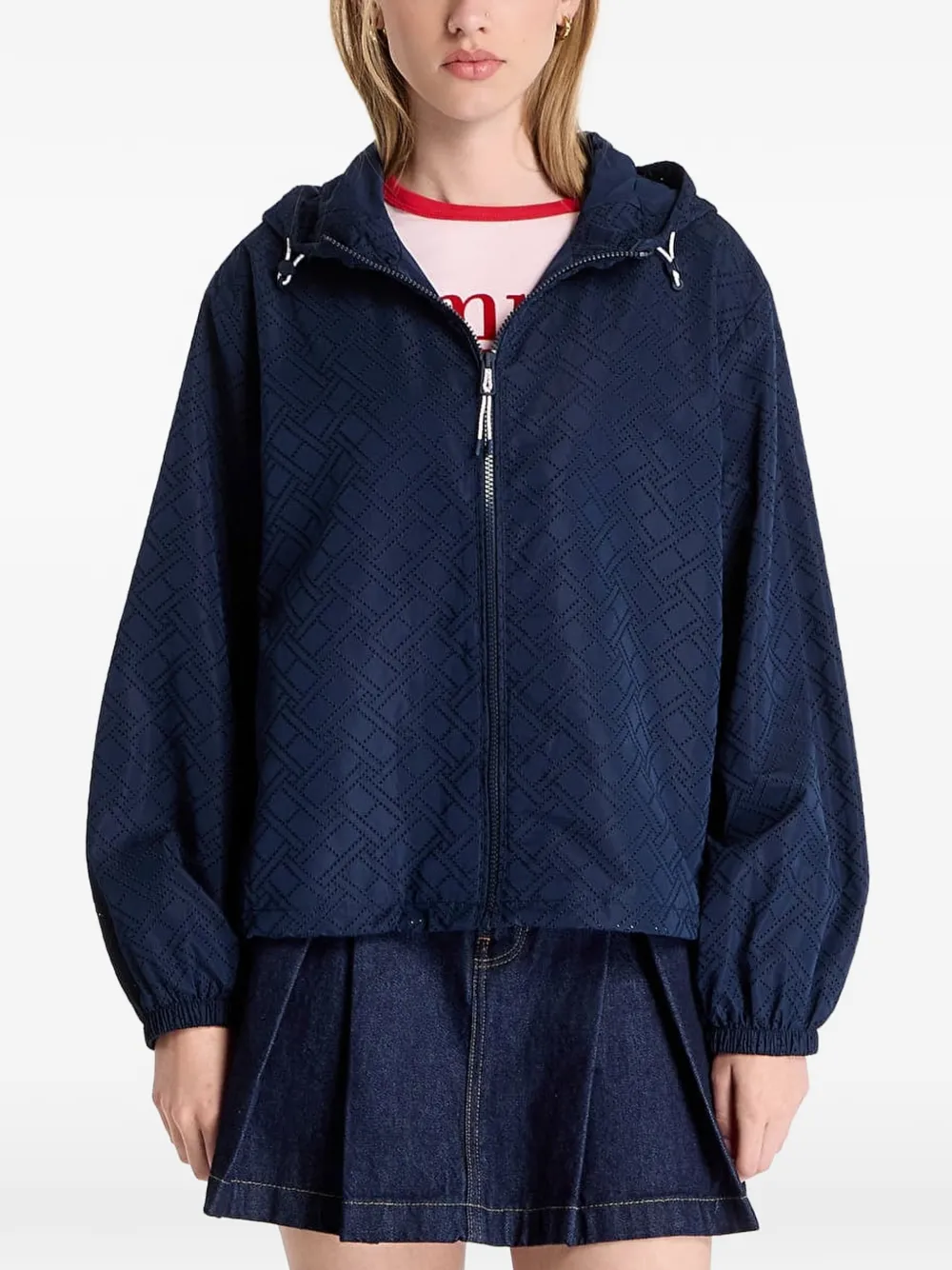 Tommy Hilfiger monogram-perforated hooded jacket - Blau