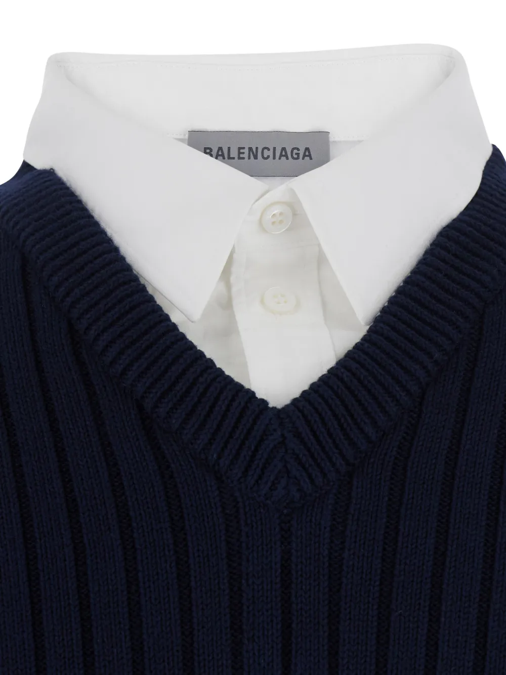 Balenciaga ribbed-knit layered-effect sweater Blauw