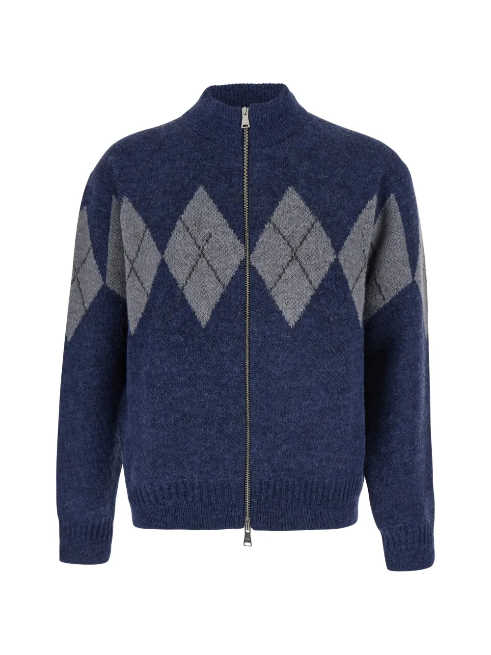 Coor Argyle Zip-up Cardigan In Blue