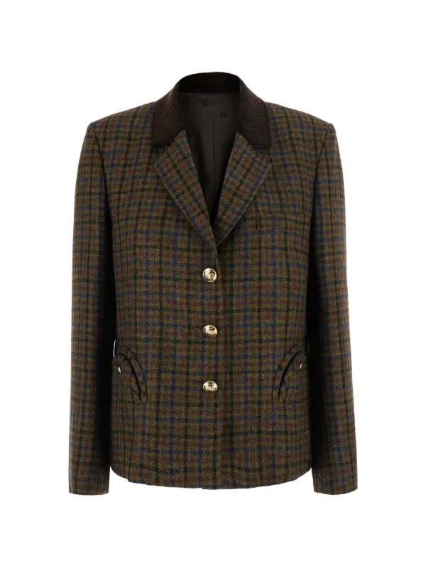 BLAZÉ Milano Shelley Check-pattern Virgin Wool Blazer in Brown