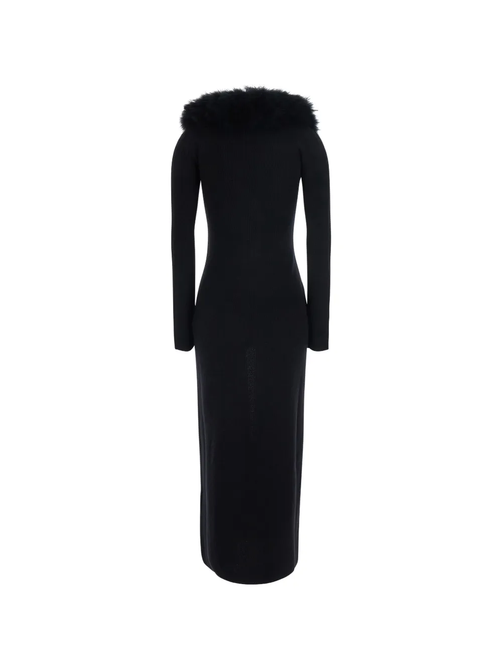 Blumarine faux-fur collar ribbed cardigan Zwart