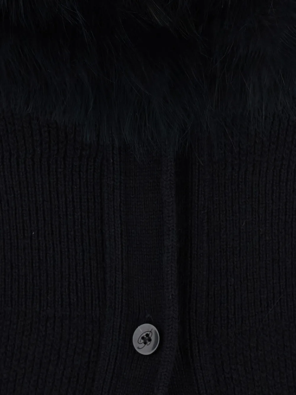 Blumarine faux-fur collar ribbed cardigan Zwart