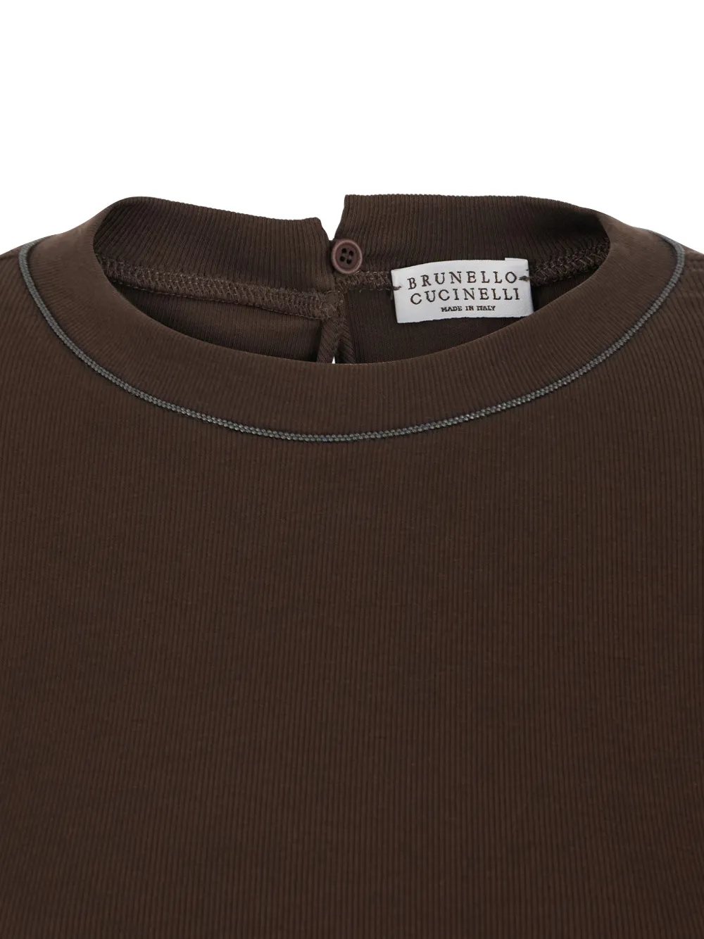 Brunello Cucinelli T-shirt met lange mouwen en monili afwerking Bruin