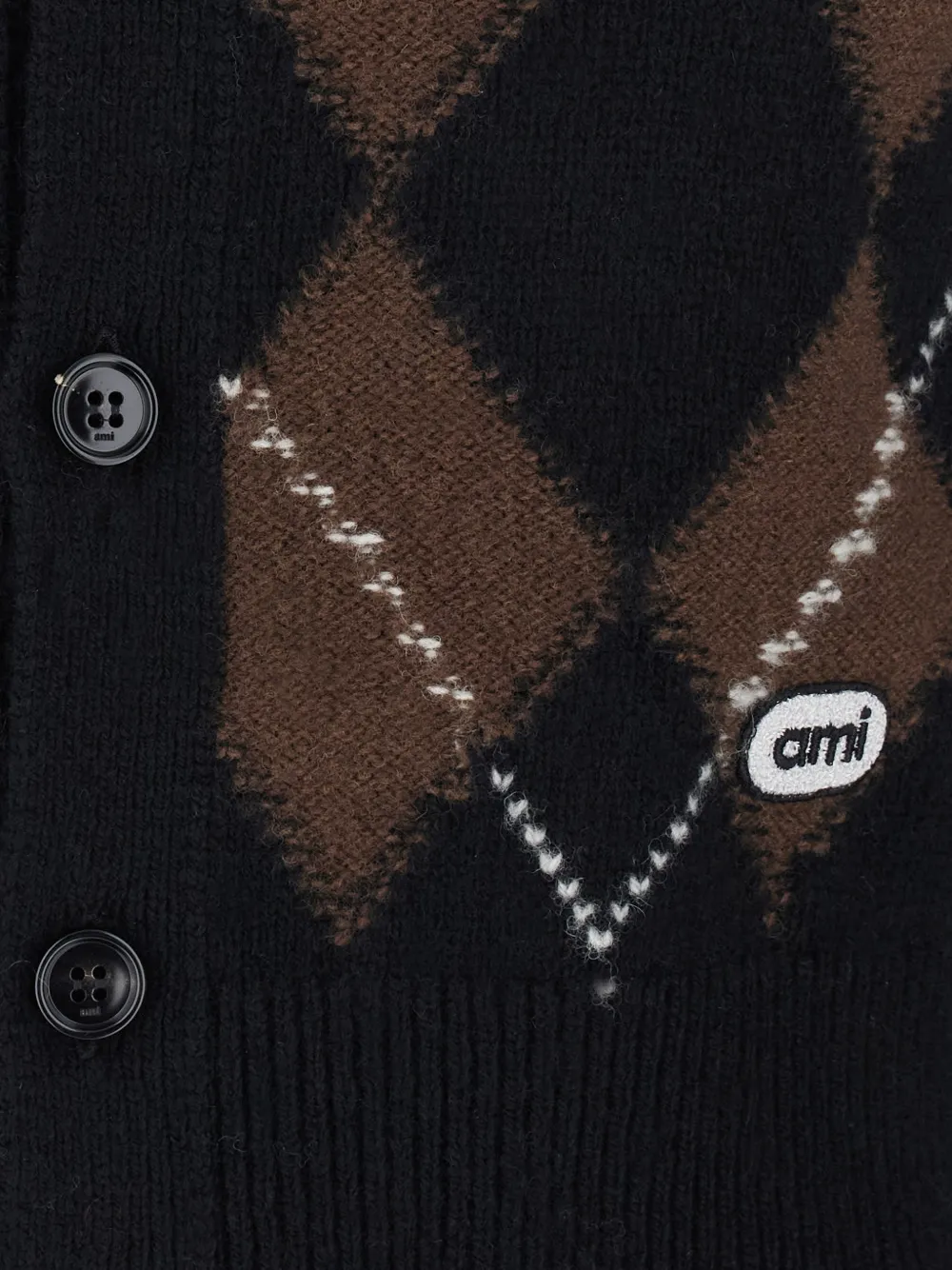 AMI Paris Gebreid vest met logo-patch en argyle-patroon Zwart
