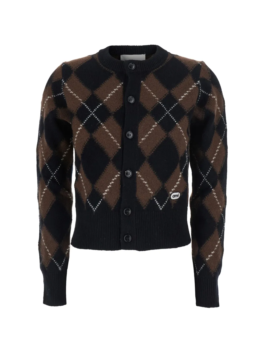 AMI Paris argyle-knit logo-patch cardigan - Noir