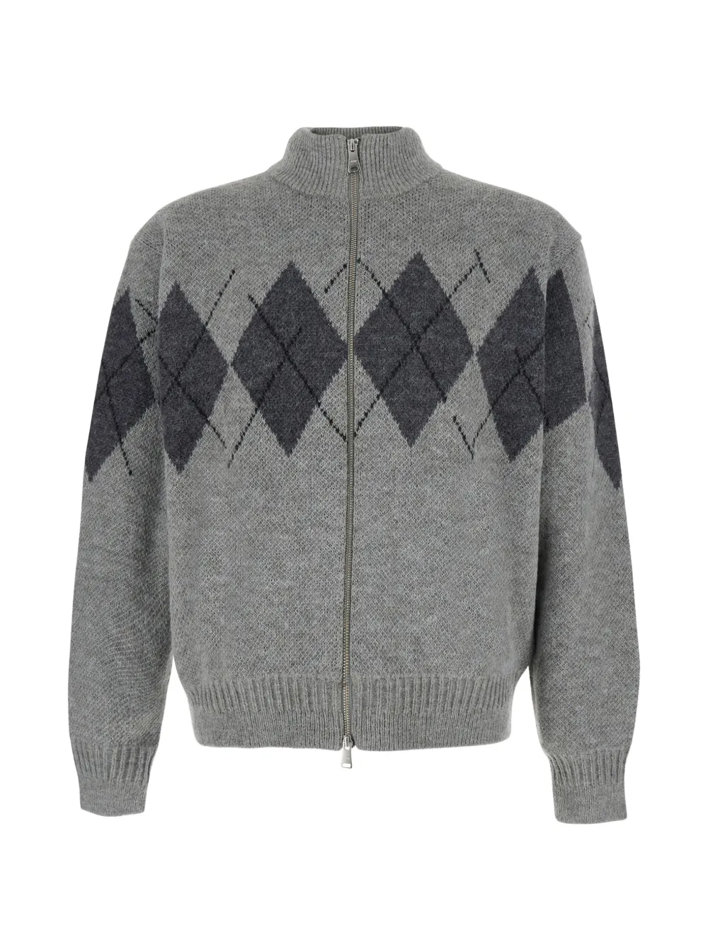 Coor Argyle-pattern Zip-up Sweater In Gray