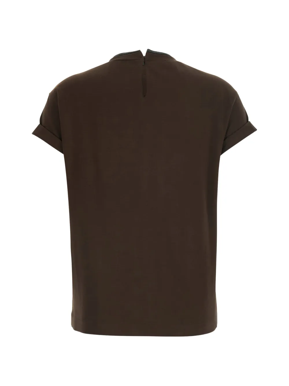 Brunello Cucinelli T-shirt met opgerolde manchetten en monili afwerking Bruin