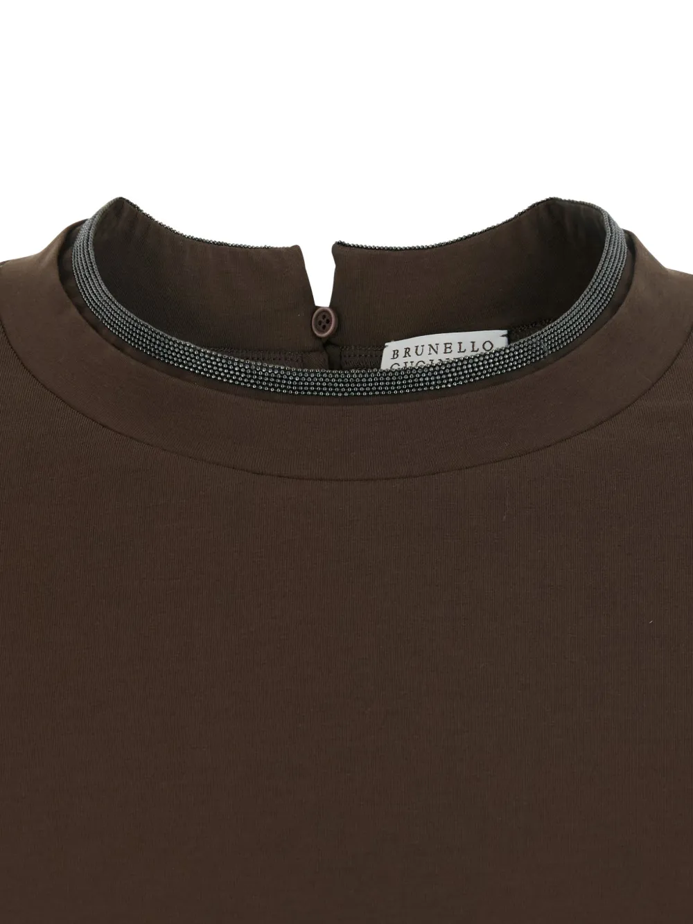 Brunello Cucinelli T-shirt met opgerolde manchetten en monili afwerking Bruin
