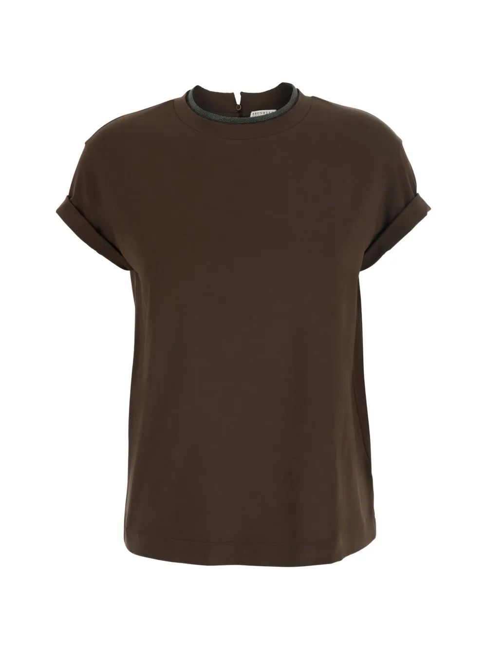 Brunello Cucinelli Monili-trim rolled-cuff T-shirt - Braun