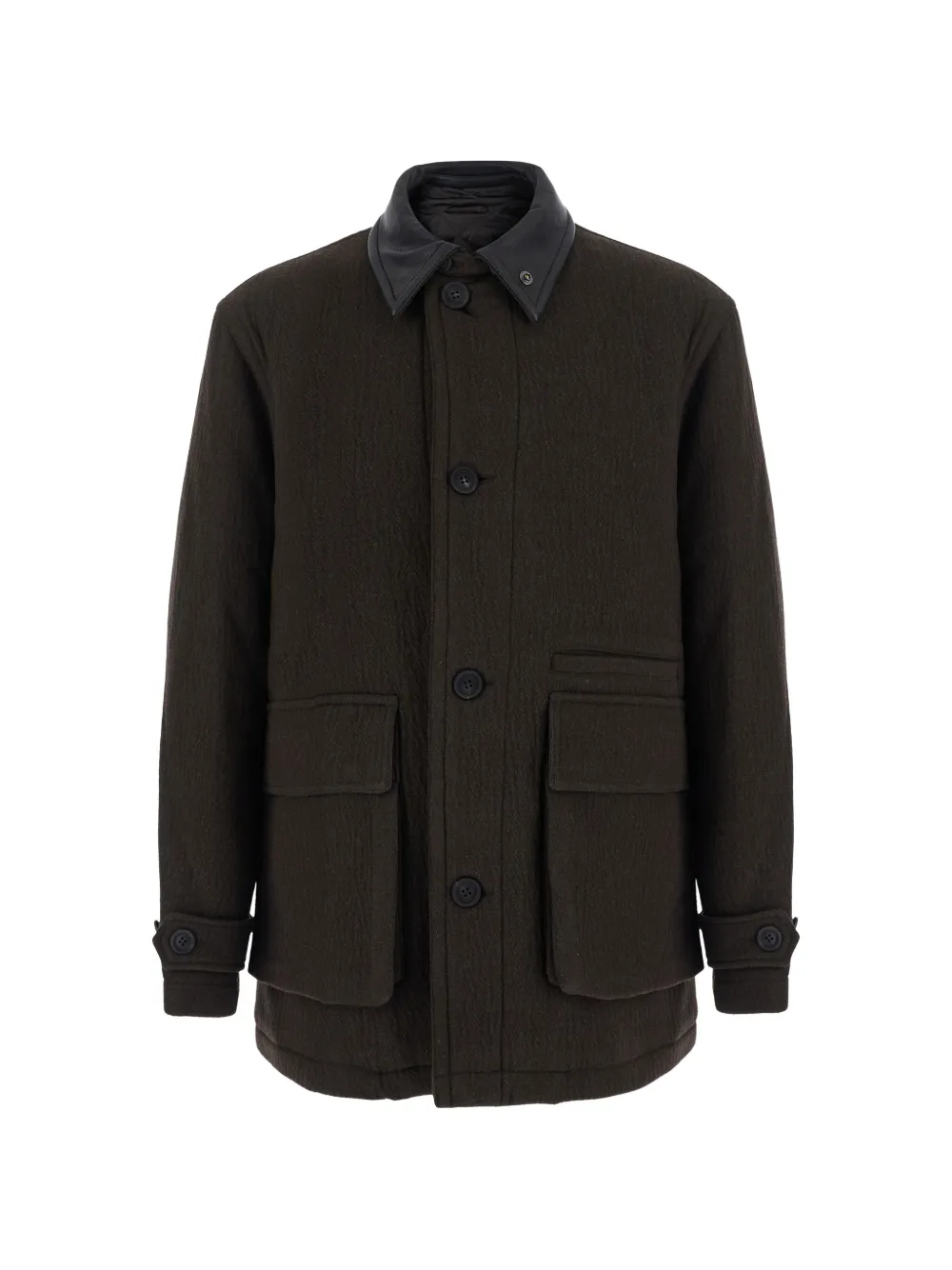 Coor Contrast-collar Wool-blend Coat In Brown