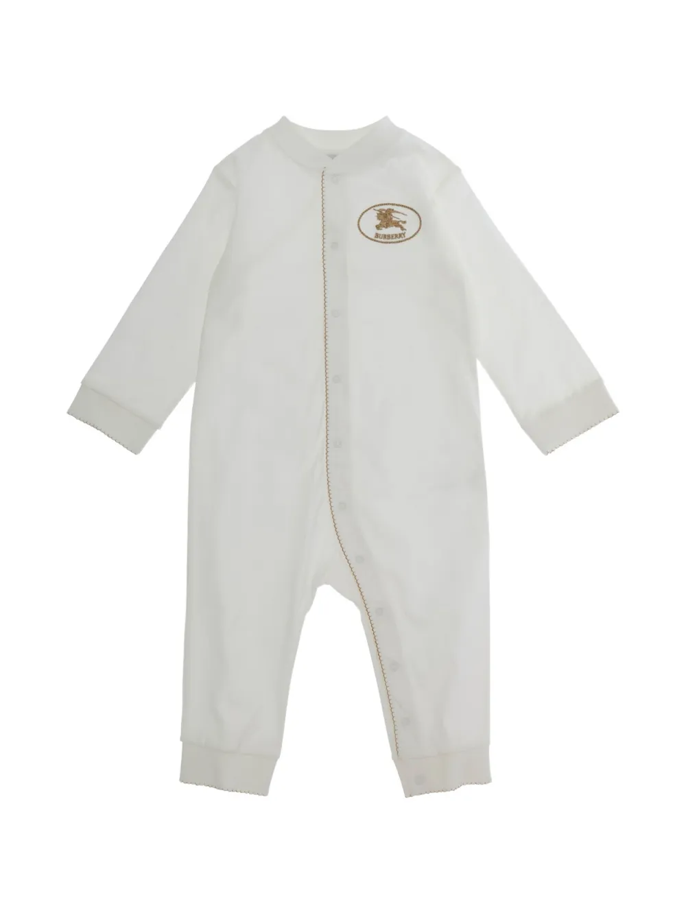 Burberry Kids logo-embroidered scalloped-trim romper - Bianco