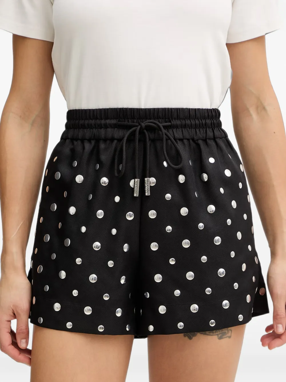 Silvian Heach Varvara stud-embellished drawstring shorts Zwart