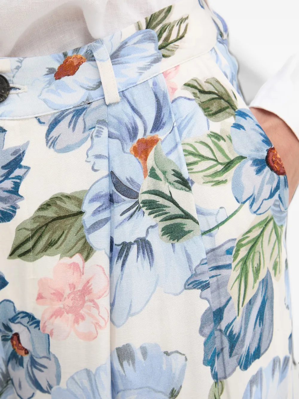 OUI Palazzo broek met plooien en bloemen-print Wit