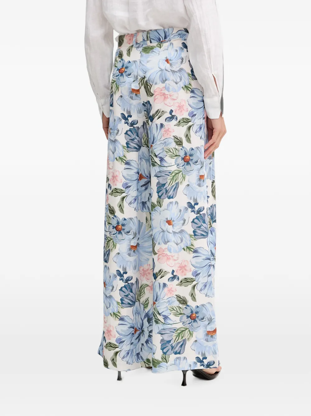OUI Palazzo broek met plooien en bloemen-print Wit